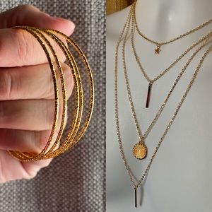 CUSTOM Combo Bangles & Pentagram Tiered Necklace